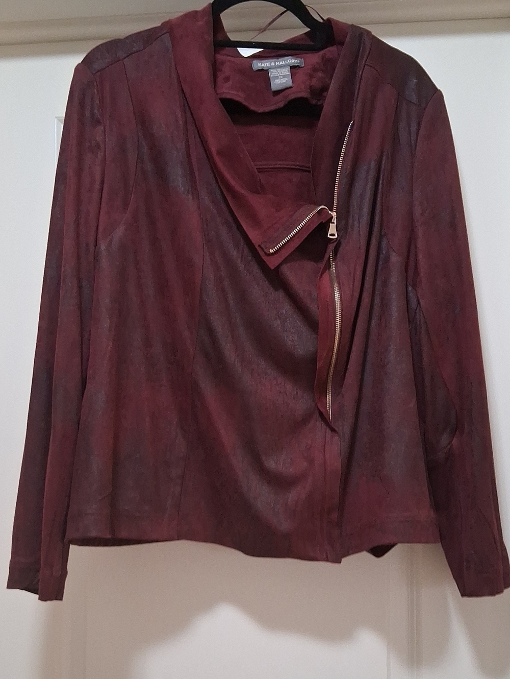 Kate & Mallory Women's Burgundy Asymmetrical Zip Leather Look Jacket